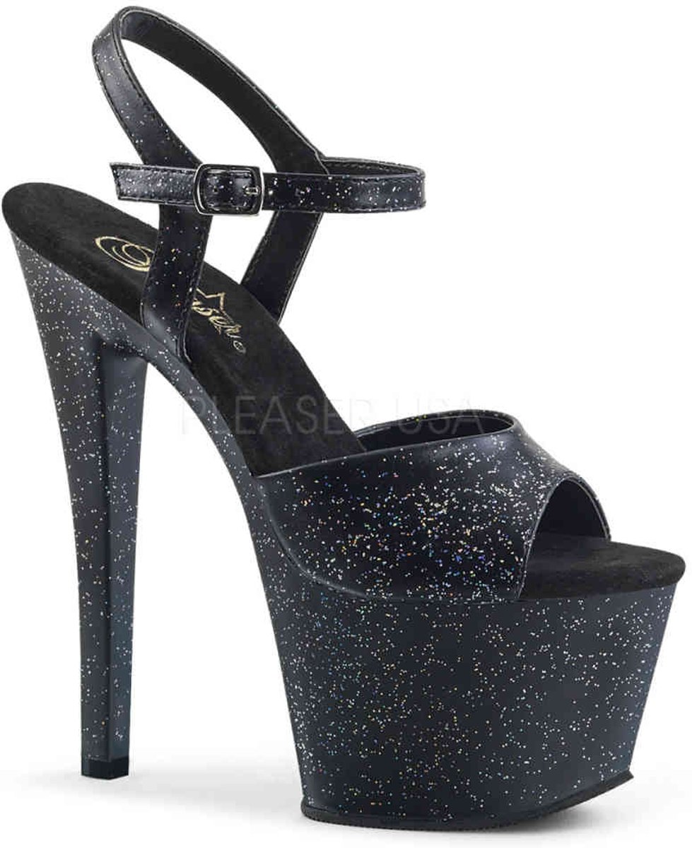 EU 36 = US 6 | SKY-309MMG | 7 Heel, 2 3/4 PF Heel Ankle Strap Sandal w/Mini Glitter